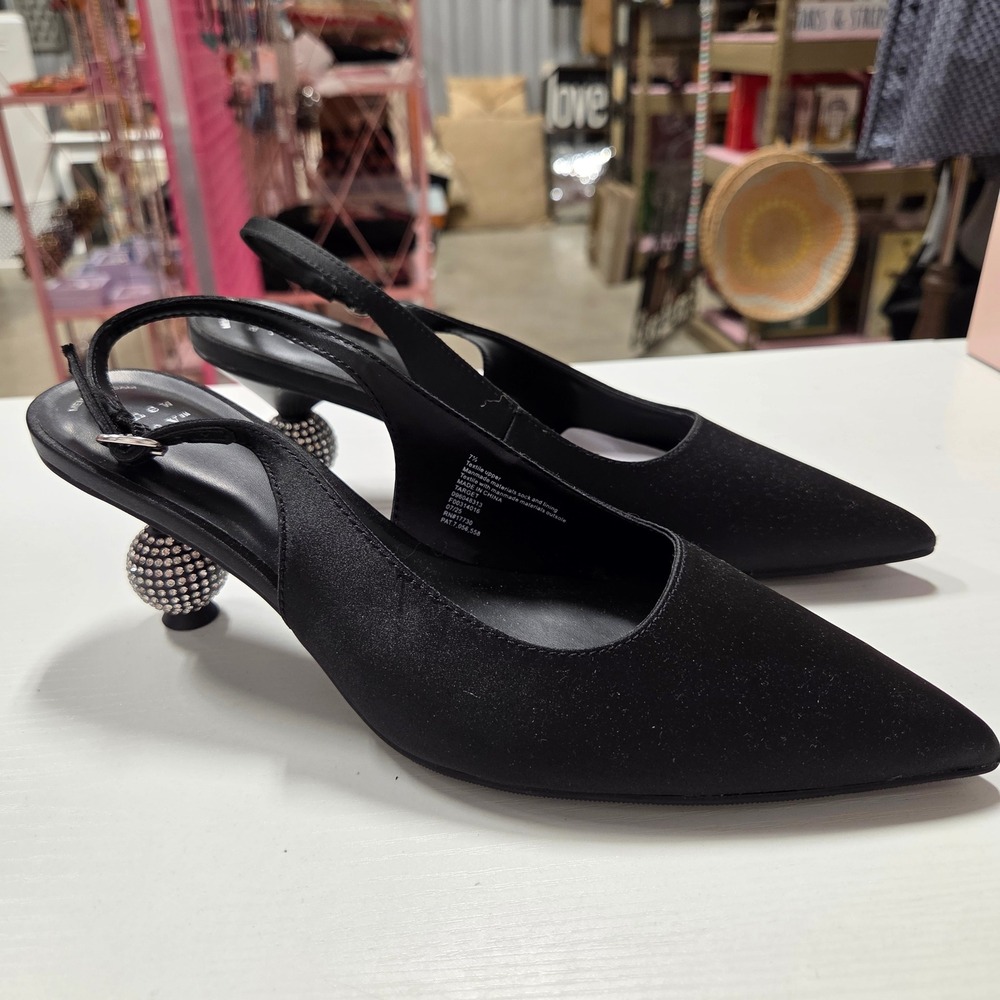 A New Day Black Slingback Pointed Toe Rhinestone Ball Heel Pumps 7.5